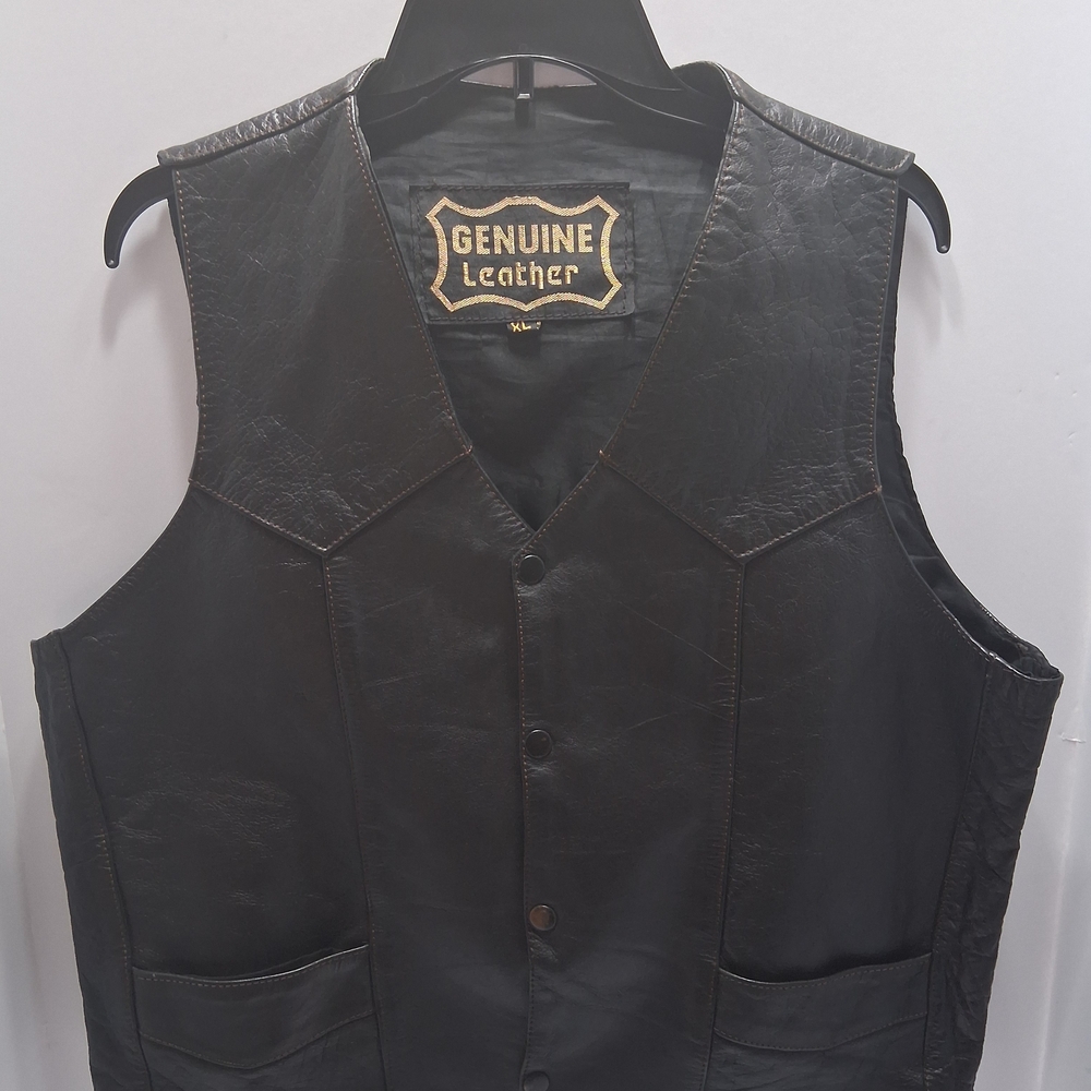Black Womens Genuine Leather Motorcycle Style Vest Size XL